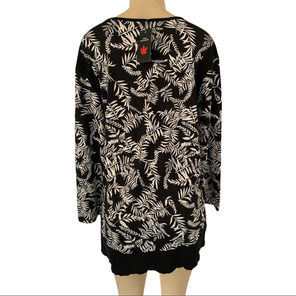 NWT Model France Canada PLUS 3X Leaf Floral Black LS Scoop Neck Stretch Blouse - Picture 5 of 8